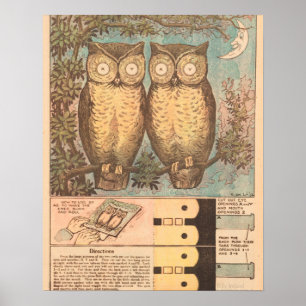 Vintage owl cute fall craft poster