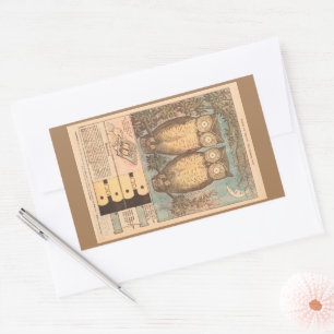 Vintage owl cute fall kid's craft brown blue rectangular sticker