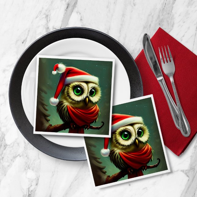 Vintage Owl Cute Rustic Christmas Napkin (Creator Uploaded)
