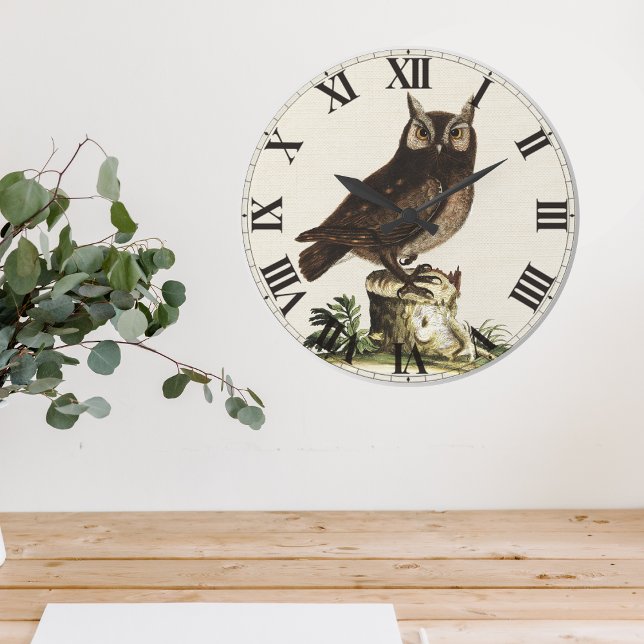 Vintage Owl Drawing Large Clock (Vintage Owl Large Clock)