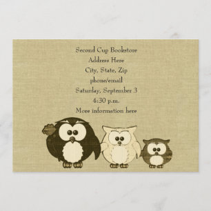 Vintage Owl Family Linen Look Party Invitation