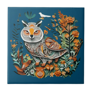 Vintage owl floral unique design ceramic tile
