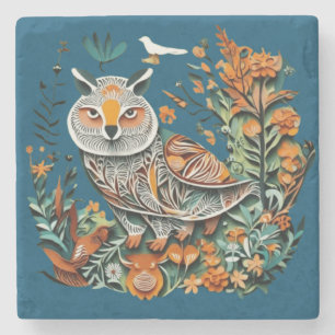 Vintage owl floral unique design stone coaster