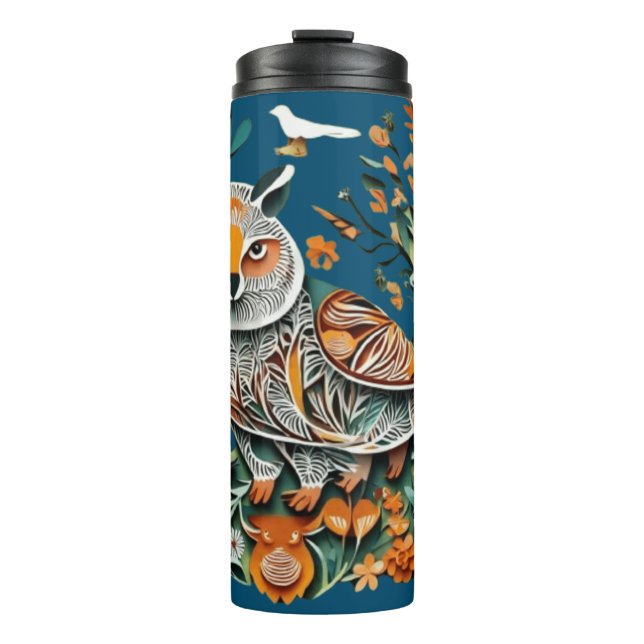 Vintage owl floral unique design thermal tumbler (Front)
