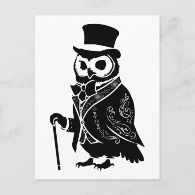 Vintage Owl Gentleman Silhouette Postcard (Front)