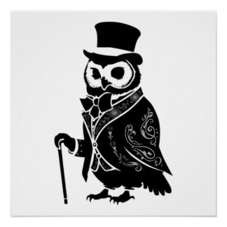 Vintage Owl Gentleman Silhouette Poster