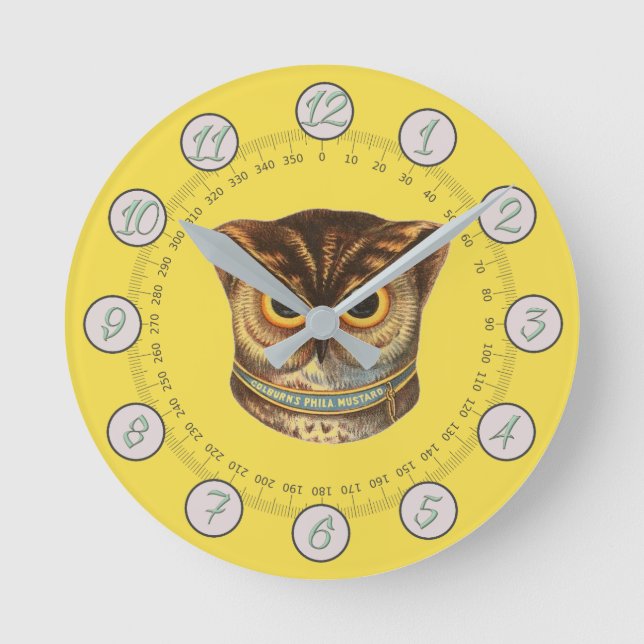 Vintage owl illustration advertisement  round clock (Front)