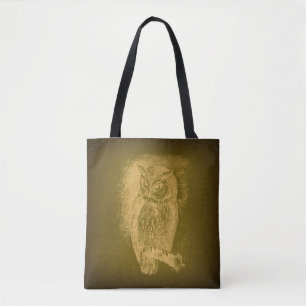 Vintage Owl Illustration Antique Bird Art Green Tote Bag