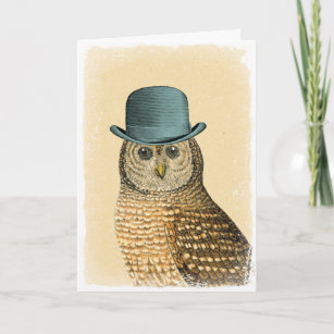 Vintage Owl in Green Hat Card