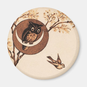 Vintage Owl in Moon Magnet