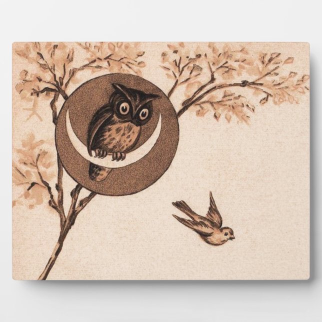 Vintage Owl in Moon Plaque (Front)