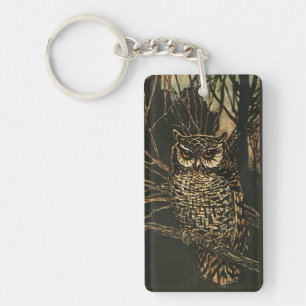Vintage Owl in the Woods Key Ring