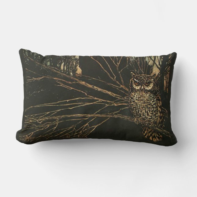 Vintage Owl in the Woods Lumbar Cushion (Front)