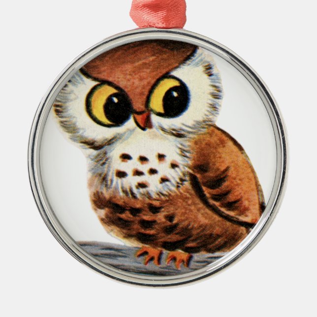 Vintage Owl Metal Ornament (Front)