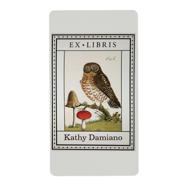 Vintage owl mushroom bookplate book plate (Front)