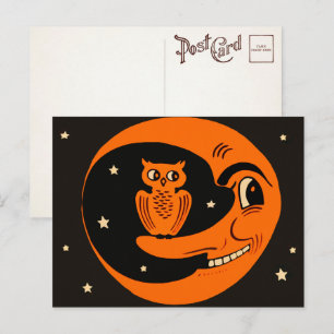 Vintage Owl on the Moon Postcard
