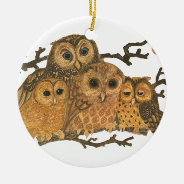 Vintage Owl Print Ornament (Front)