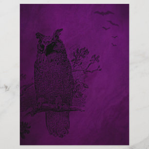 Vintage Owl Purple Scrapbook Paper