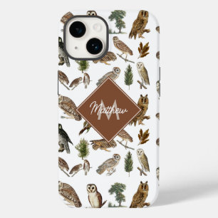 Vintage Owl Watercolor Forest Pattern Monogram    Case-Mate iPhone 14 Case