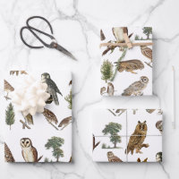 Vintage Owl Watercolor Forest Pattern