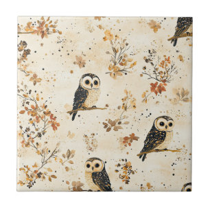 Vintage Owls & Floral Botanical Pattern (6) Ceramic Tile