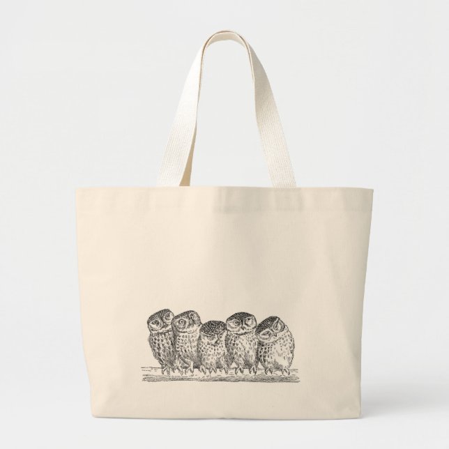Vintage Owls Large Tote Bag (Front)