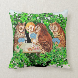 Vintage Owls Playing Cards Pillow