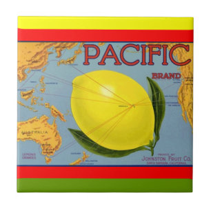 Vintage Pacific Fruit Map Lemon Crate Label Tile