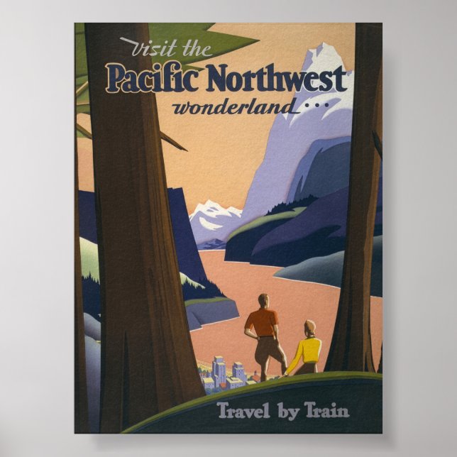 Vintage Pacific Northwest Travel Poster 1925 Train (Front)