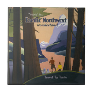 Vintage Pacific Northwest Travel Poster 1925 Train Ceramic Tile