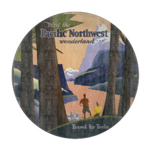 Vintage Pacific Northwest Travel Poster 1925 Train Cutting Board