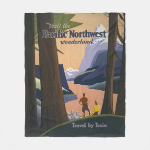 Vintage Pacific Northwest Travel Poster 1925 Train Fleece Blanket
