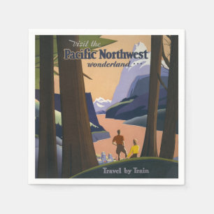 Vintage Pacific Northwest Travel Poster 1925 Train Napkin