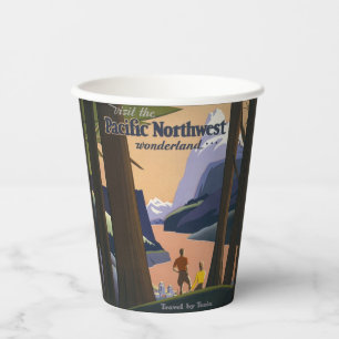 Vintage Pacific Northwest Travel Poster 1925 Train Paper Cups
