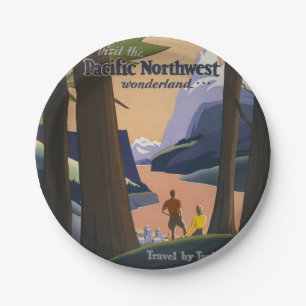 Vintage Pacific Northwest Travel Poster 1925 Train Paper Plate