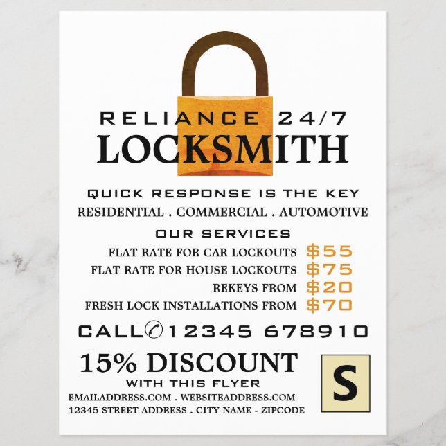 Vintage Padlock, Locksmith Advertising Flyer (Front)