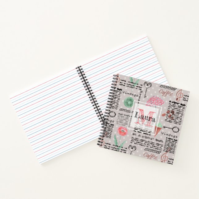 Vintage page newspaper polka dots stylish retro notebook (Inside)