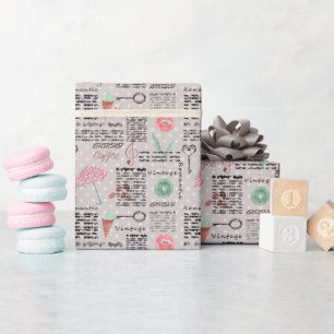 Vintage page newspaper polka dots stylish retro wrapping paper