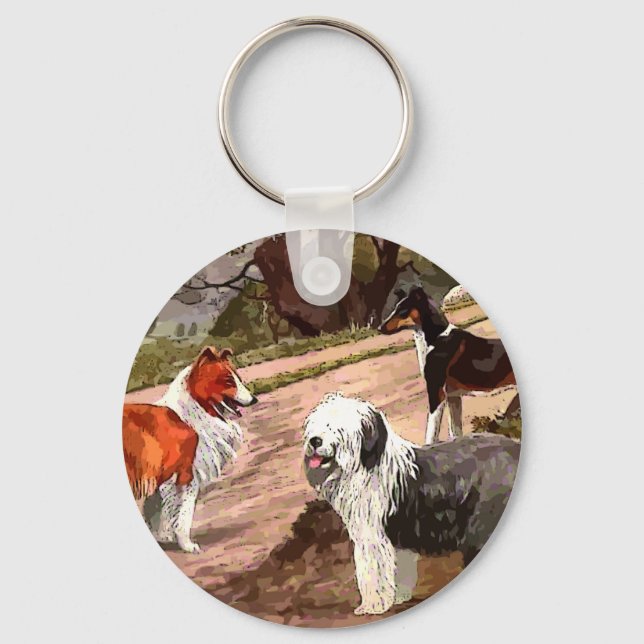 Vintage Painted Collies Key Chain (Front)
