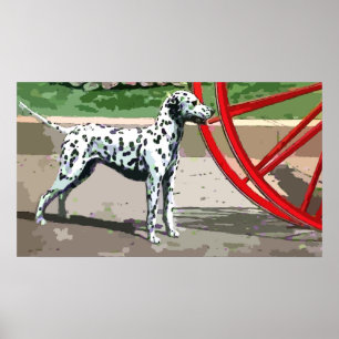 Vintage Painted Dalmatian and Wagon Wheel Poster