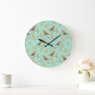 Vintage Painted European Robin Bird Pattern Large Clock