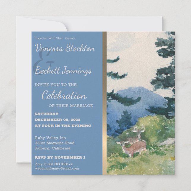 Vintage Painted Forest Wedding Invitation (Front)