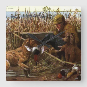 Vintage Painted Retrievers Square Wall Clock
