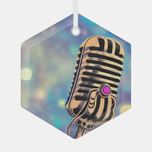 Vintage Painted Retro Microphone 7 Glass Tree Decoration