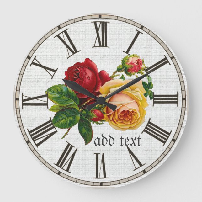 Vintage Painted Roses Personalised Large Clock (Front)