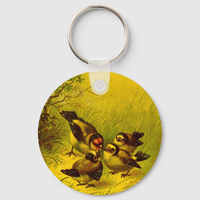 Vintage Painted Sparrows Key Chain (Front)