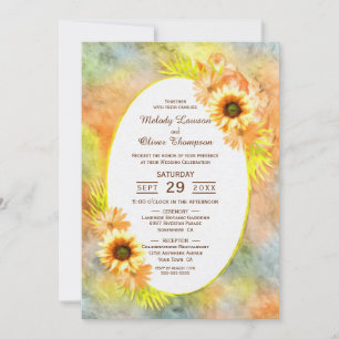 Vintage Painted Sunflower Floral Wedding Invitation