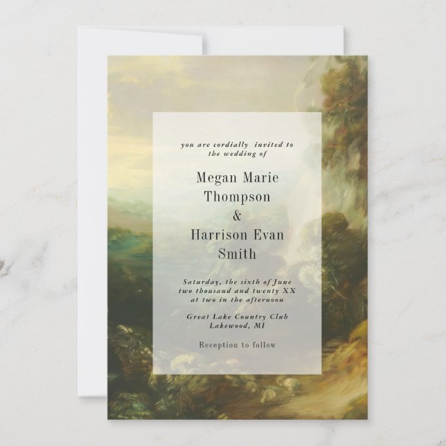 Vintage painterly Landscape Wedding Invitation (Front)