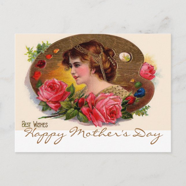 Vintage Painter's Palette And Roses Postcard (Front)