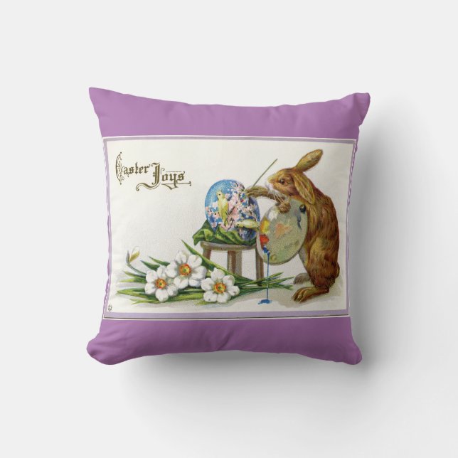 Vintage Painting Easter Rabbit Cushion (Front)